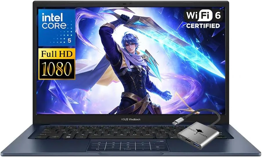 ASUS Vivobook 14 Laptop, Intel 10-Core 5 120U(Up to 5GHz), 16GB RAM 1TB SSD, 14" FHD IPS Win 11 WiFi 6 Bluetooth Laptops