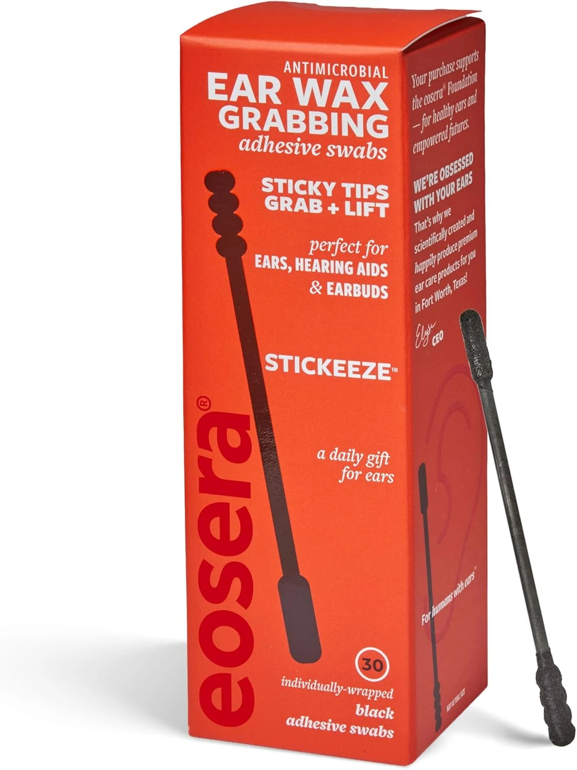 eosera Stickeeze Adhesive Cleaning Swabs for Earbuds, Headphones, Hearing Aids and Outer Ear (30 Count)