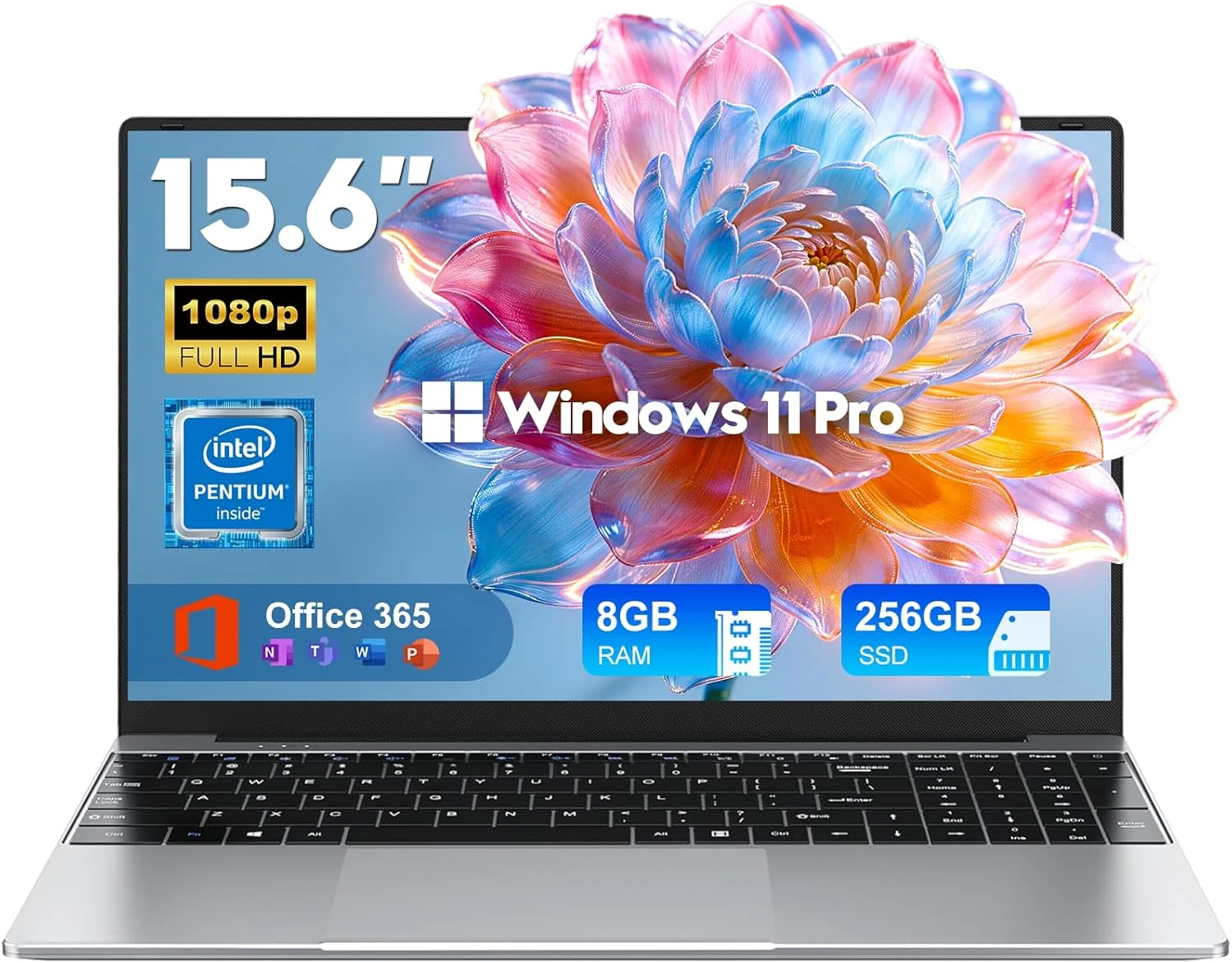 2026 Laptop Computer, 15.6 Inch Windows 11 Pro Laptops with Microsoft Office, 8GB RAM, 256GB SSD, Intel Pentium