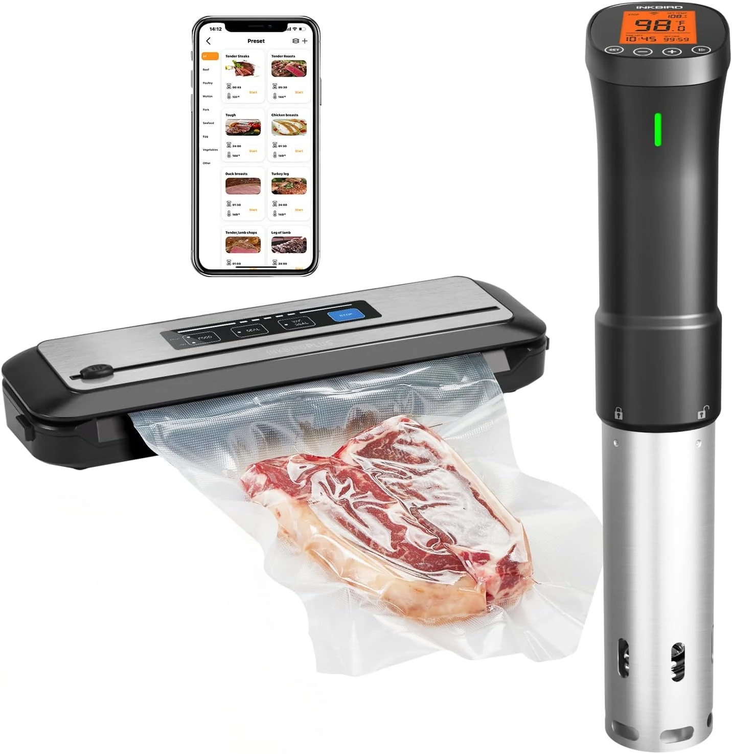 INKBIRD WIFI Sous Vide Cooker ISV-200W Bundle with INK-VS01 Vacuum Sealer Machine