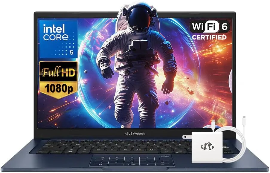 ASUS Vivobook 14" FHD Business Laptop, Intel 10-Core 5 120U(Beats i7-1335U), 16GB RAM 512GB SSD, School Laptop for College Student with Copilot AI NumberPad Private Webcam Wi-Fi 6 Win 11 W/Accessories