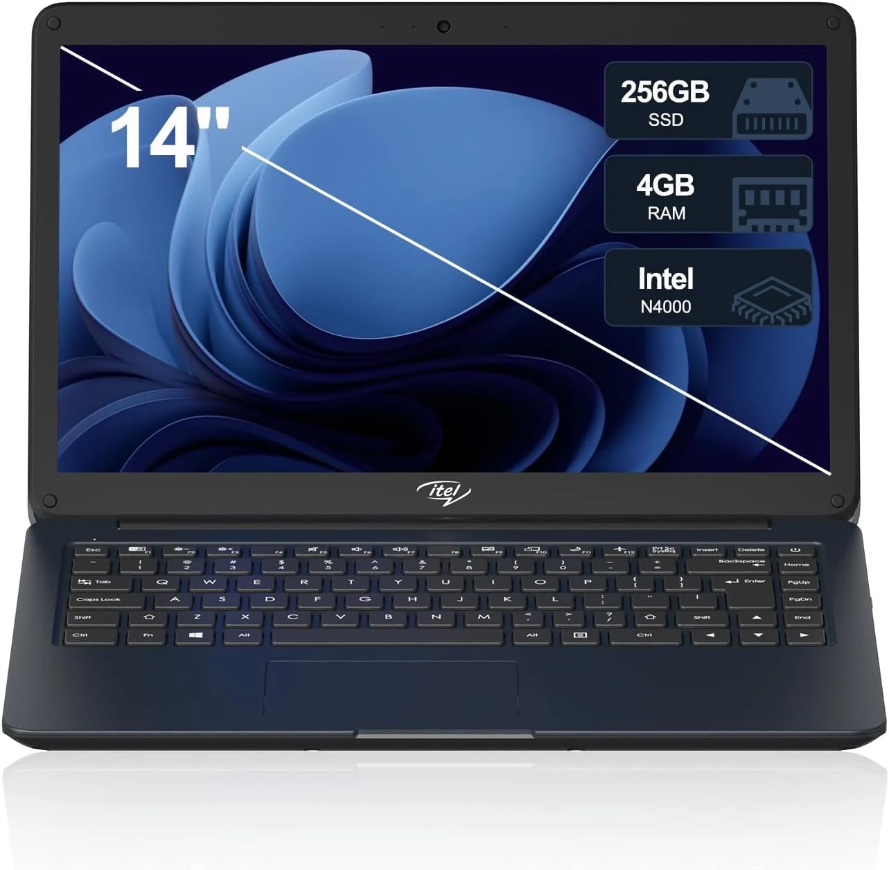 14" Itel Laptop Computer, Celeron N4000 (Dual-Core) | 4GB RAM | 256GB SSD