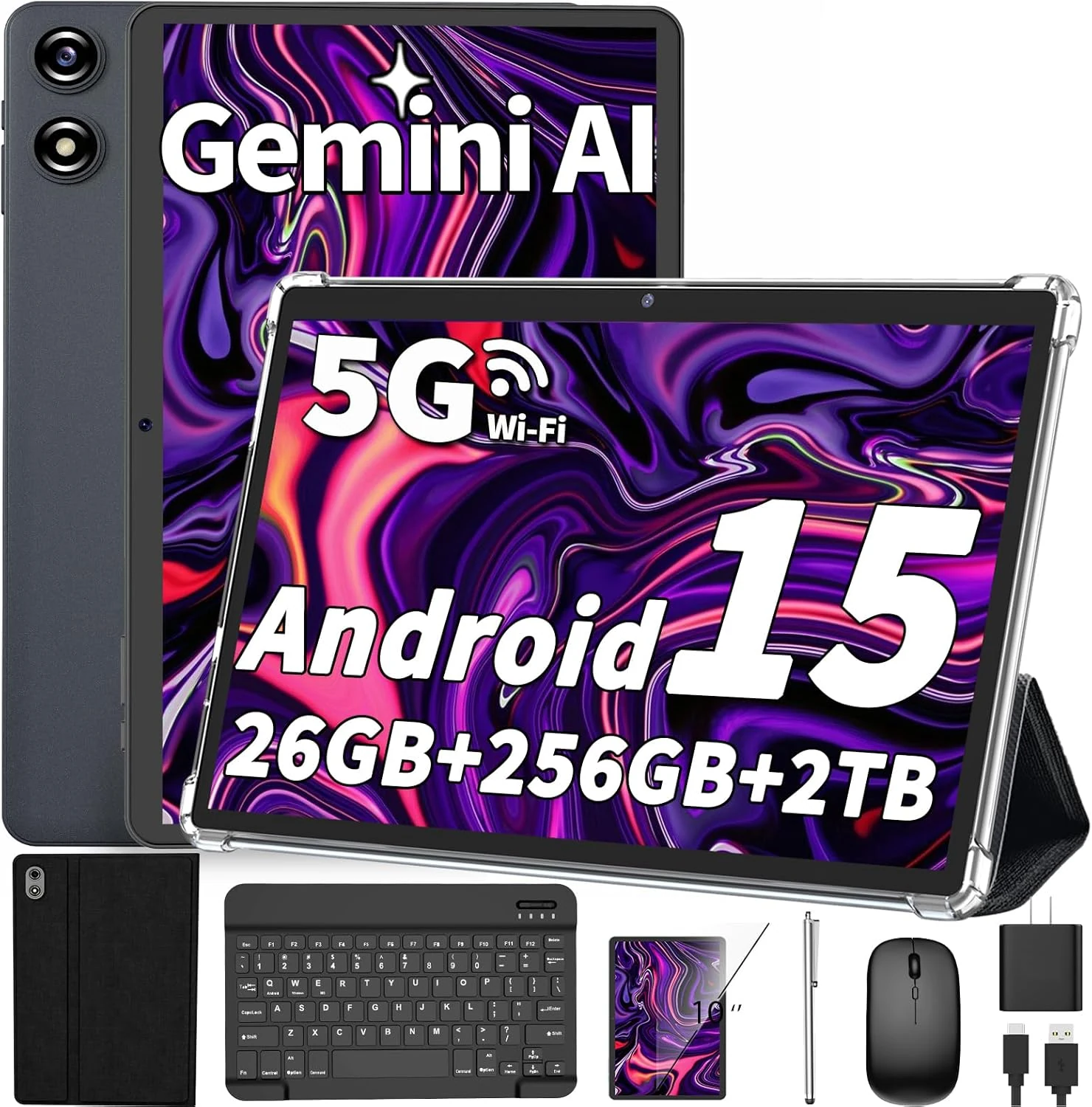 Android tablet 10 inch, 2026 Android 15 Tablet with Keyboard, 26GB+256GB (2TB Expand)