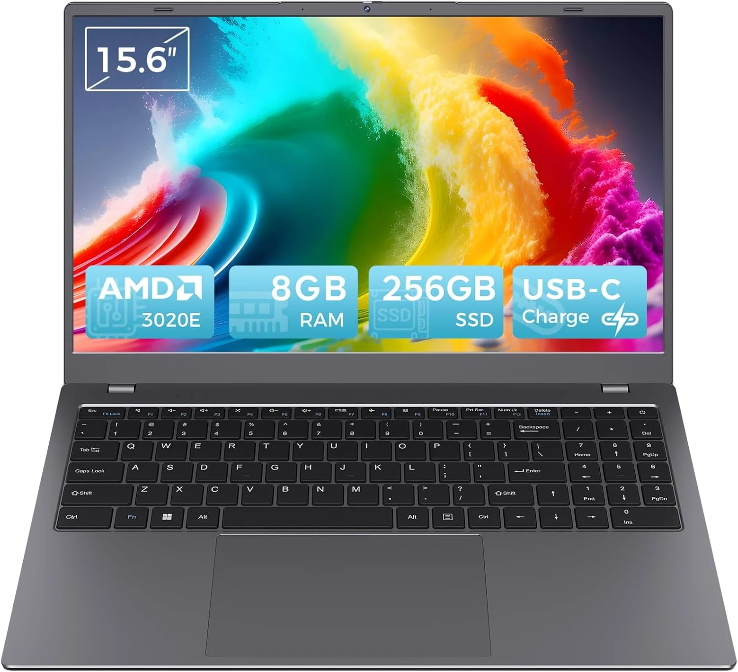 Laptop 15.6 Inch, AMD 3020e (Up to 2.6GHz), 8GB DDR4 RAM 256GB SSD, FHD IPS Display, USB 3.2, USB C, HDMI, TF Card Slot, WiFi 5, BT 5.2