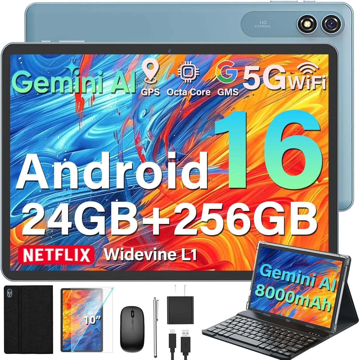 YLEEBG 10-inch Android 16 Tablet (T901) with Keyboard, Mouse, Stylus