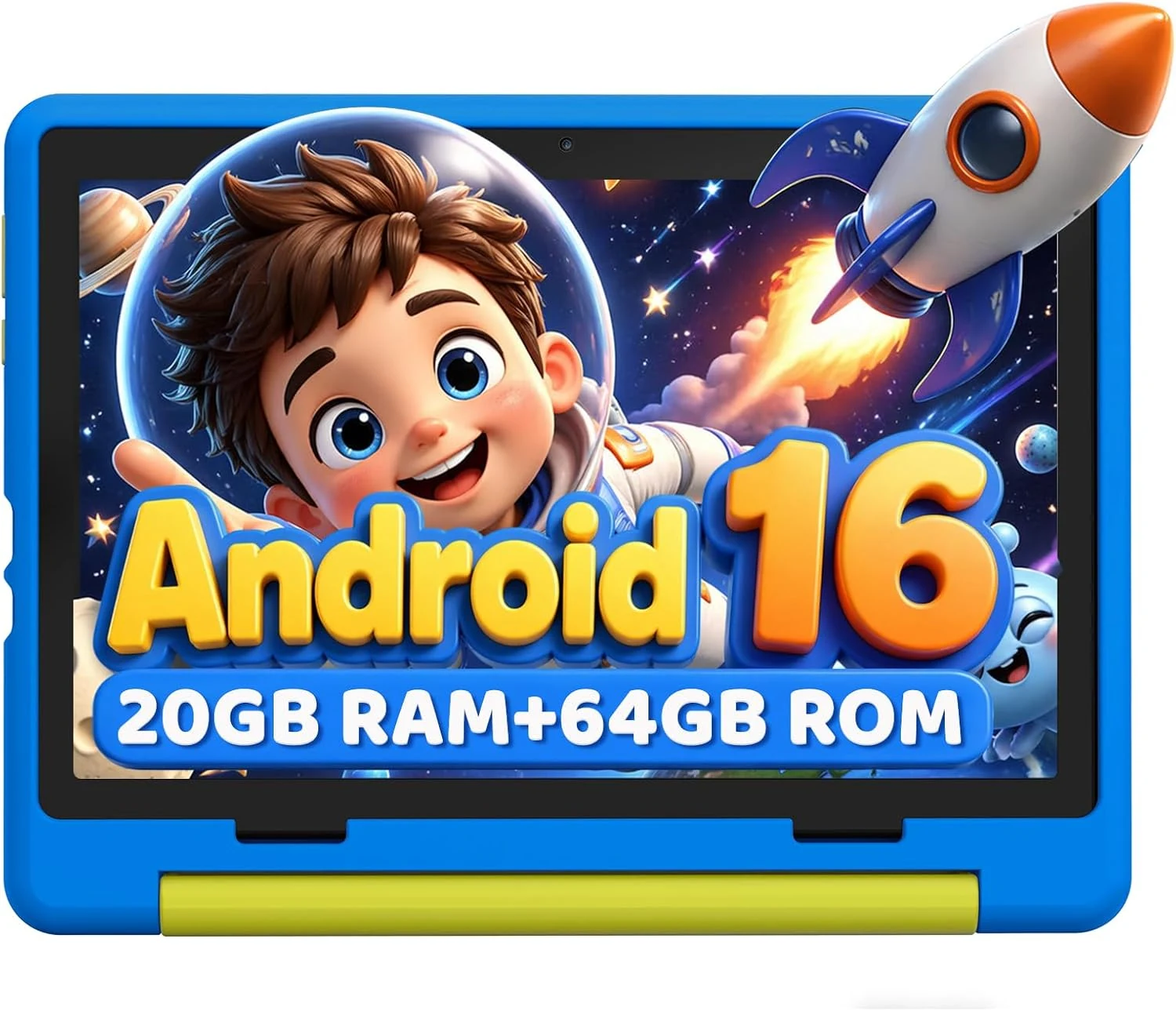 Urao Kids Tablet, Android 16 Tablet for Kids 10 inch with Case, 20GB RAM 64GB ROM 1TB TF Card Expandable for Toddler Children