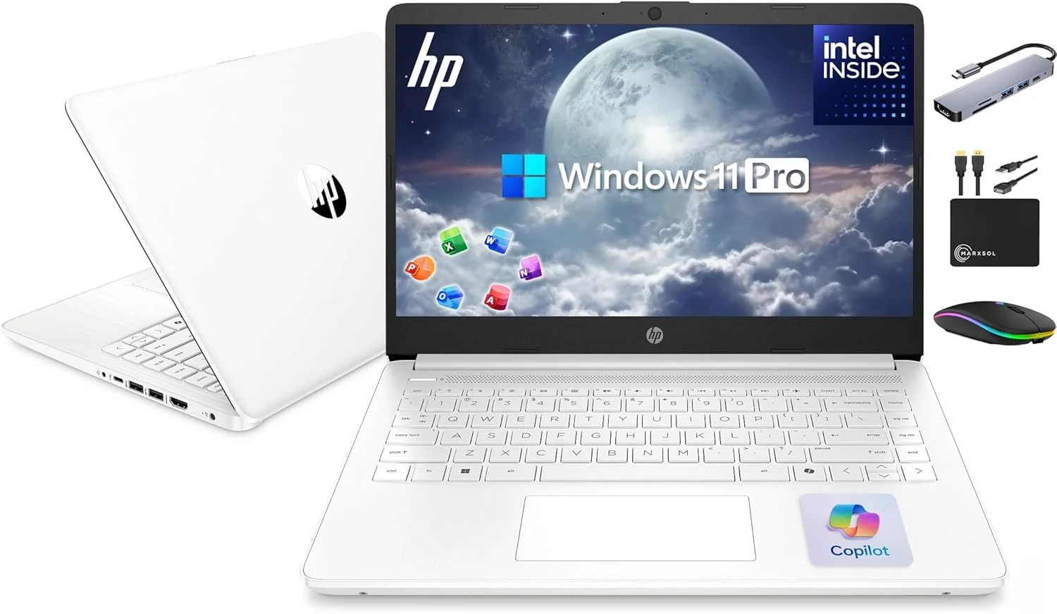 HP 14" Laptop Ultrabook 2026 Business Student Computer with MS Office, Copilot AI, Intel CPU Upto 2.8GHz, 8GB RAM, 628GB Storage (128GB SSD+500GB Ext), Wi-Fi 6, MarxsolAccessory, Win 11 Pro, White