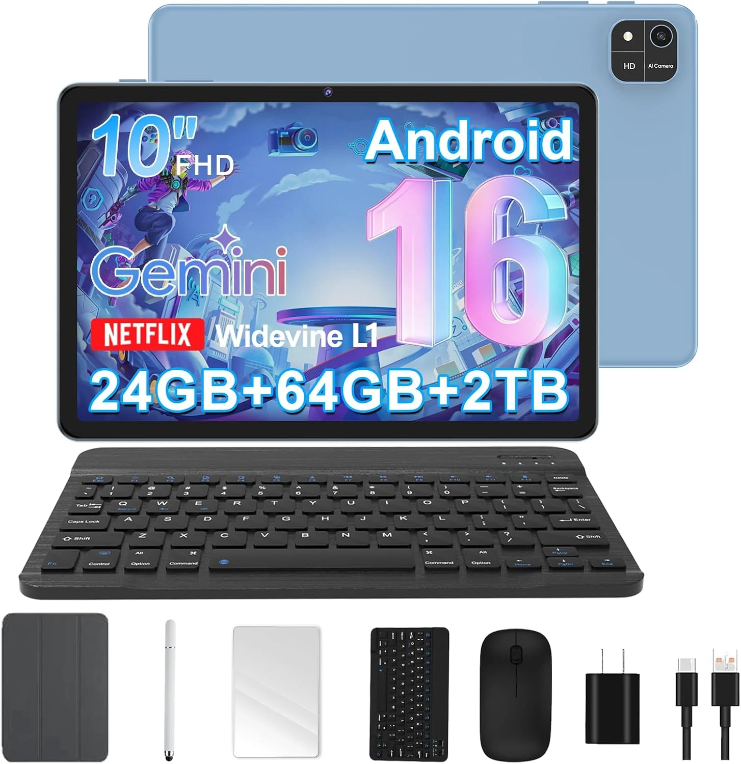 Android 16 Tablet, 10 Inch Tablet with Octa-Core, 24GB RAM 64GB ROM 2TB Expand (Blue)