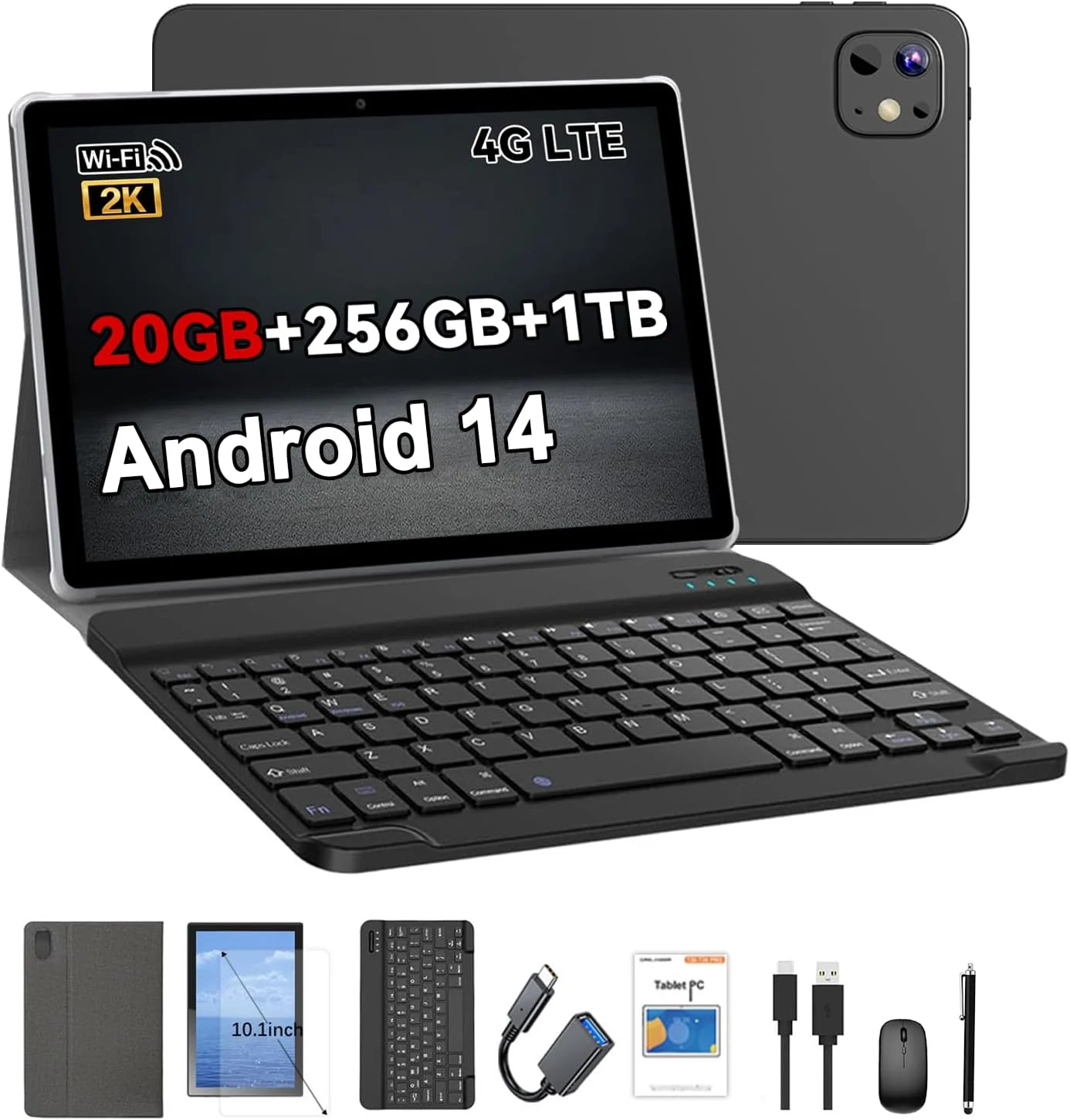 Crelander 10.1 Inch Android 14 Tablet with SIM Card Slot (4G LTE Calling)