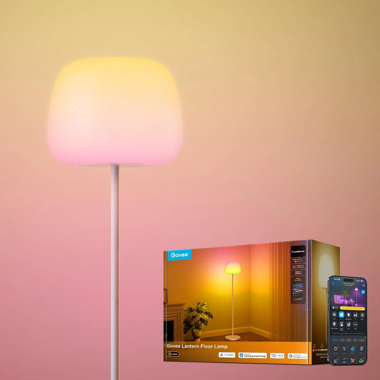 Govee Lantern Floor Lamp, Halo Gradient RGBIC Smart Corner Lamp with LuminBlend+