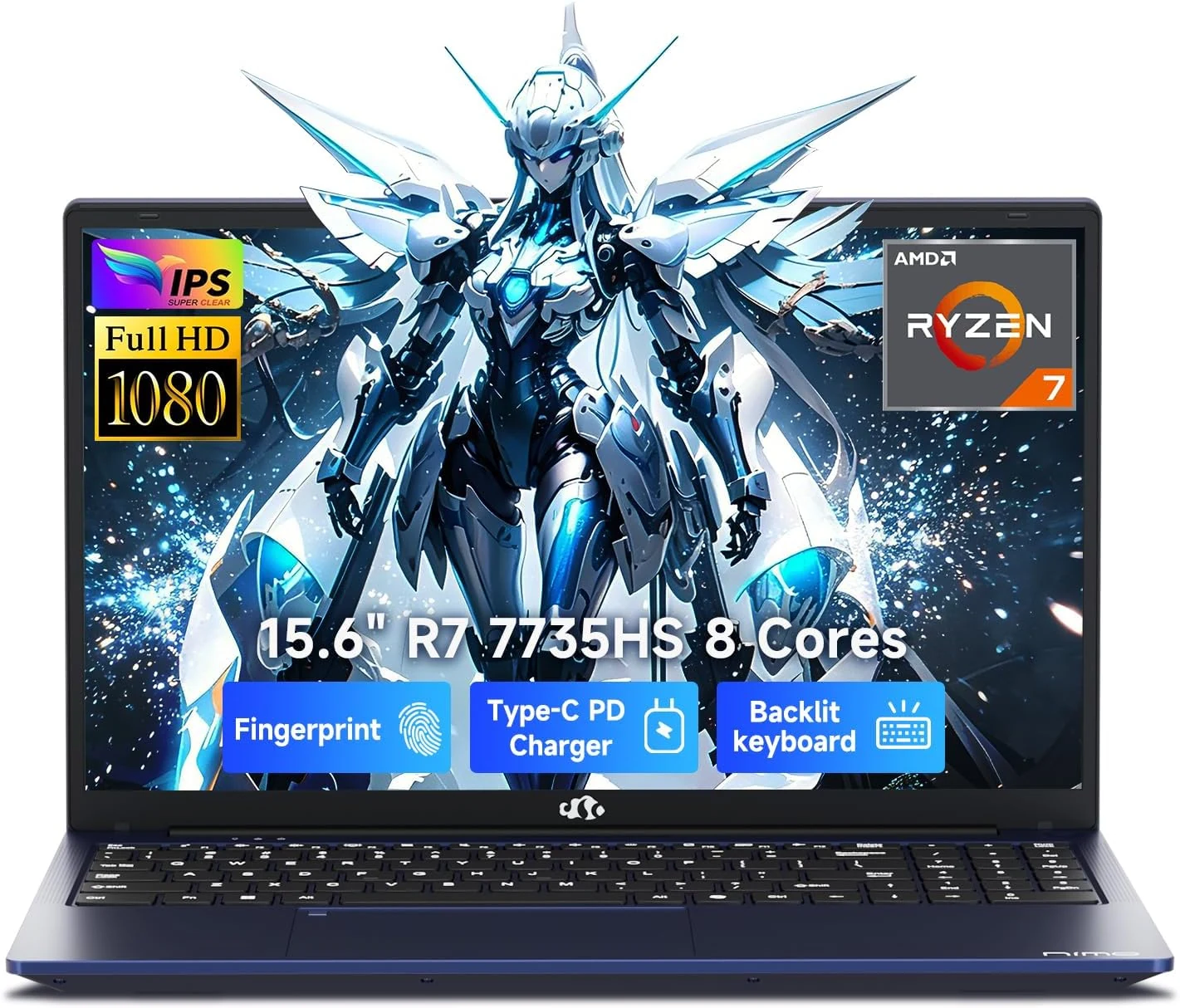 NIMO Gaming Laptop, 15.6" FHD IPS Anti-Glare Screen, AMD R7 7735HS