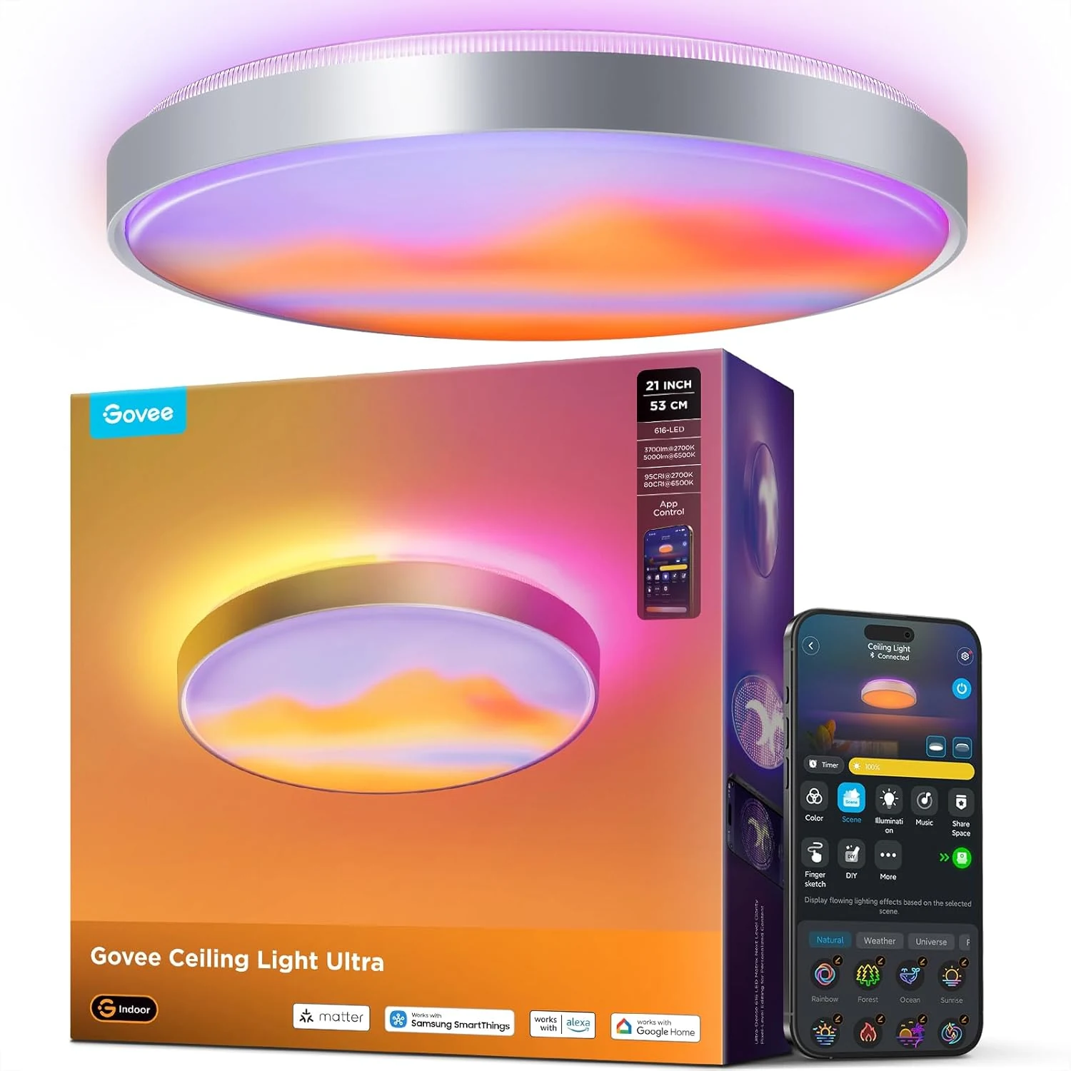 Govee Ceiling Light Ultra 21 Inch, 5000LM Smart Flush Mount Ceiling Light Fixture (H1270)
