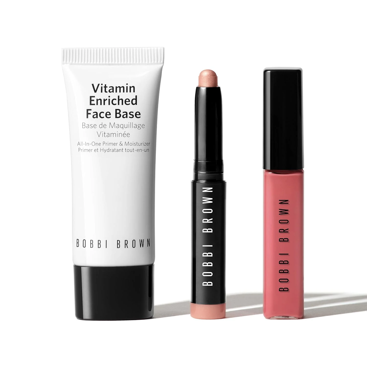 Bobbi Brown Best of Bobbi Brown Minis Set | Includes Vitamin Enriched Face Base, Long-Wear Cream Shadow Stick in Golden Pink & Crushed Oil-Infused Gloss in New Romantic
