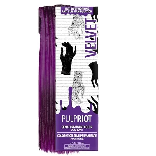 Pulp Riot Semi Permanent Hair Color Velvet – Deep but Bright Purple with Slight Pink Undertone, Long-Lasting Vibrancy, Anti-Overworking Formula, Vegan, Conditioner-Based, 4oz Tube
