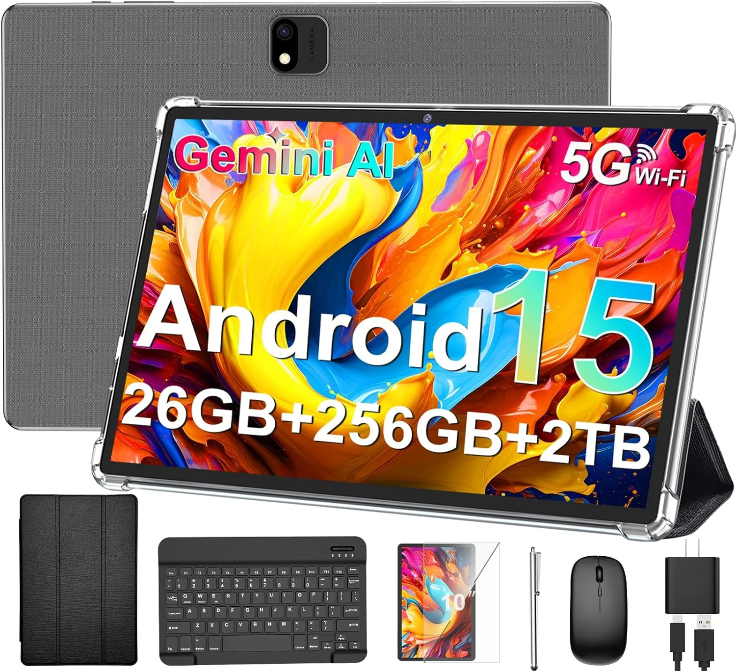 Android Tablet with Keyboard, 2026 Android 15 Tablet 10 inch