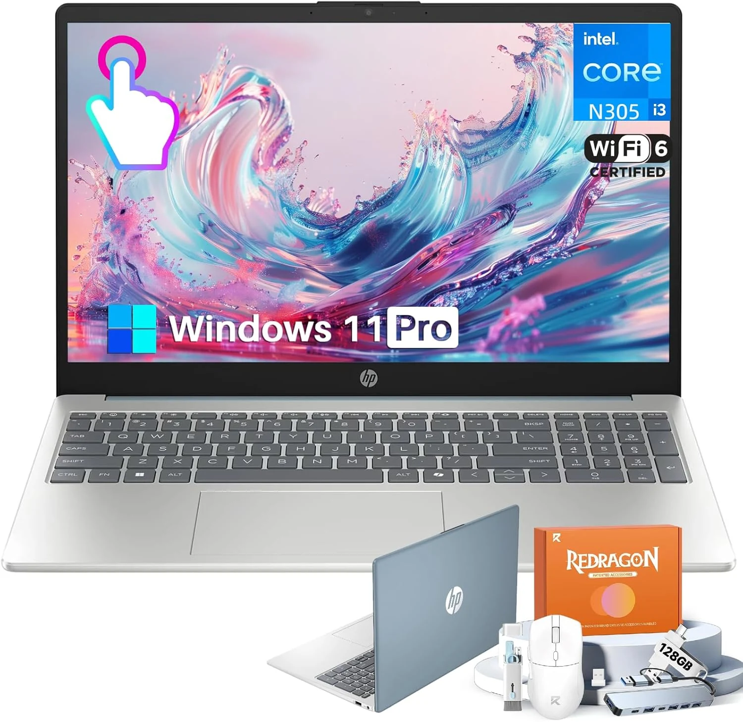 HP 15.6 Touchscreen Laptop Windows 11 Pro, Intel 8-Core i3-N305 CPU, 16GB RAM, 512GB SSD