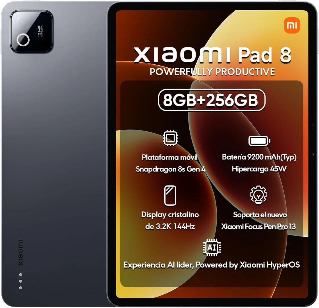 XIAOMI Pad 8 Ai WiFi Version Global (No Calls or Text) 11.2 inches 3.2K 144Hz 9200mAh Four Speakers 13 Mp (Gray, 256GB + 8GB)
