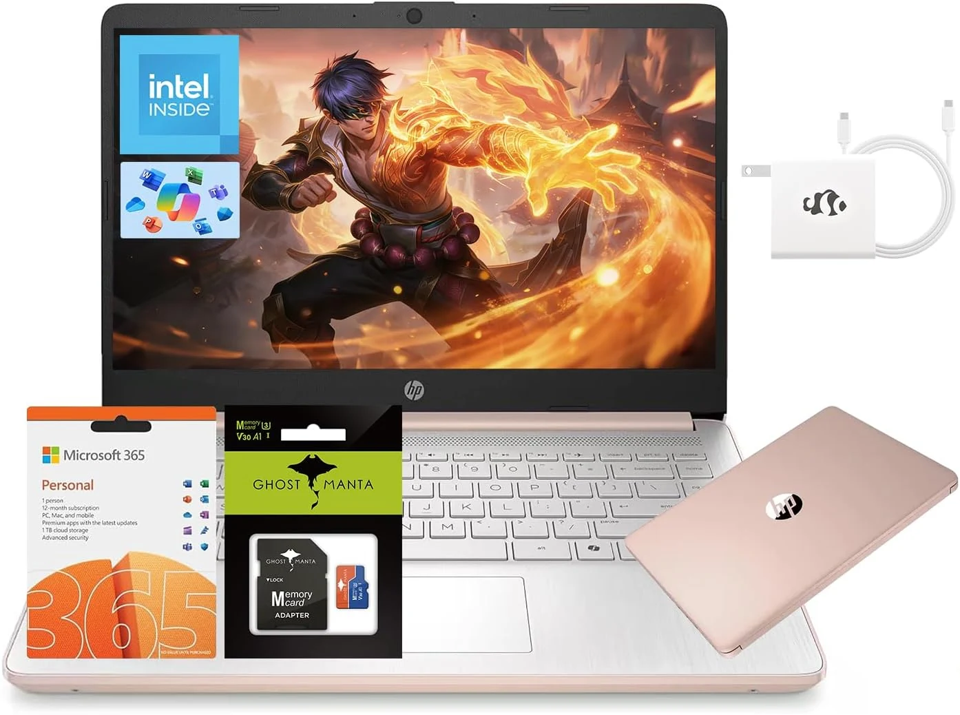 HP 14" Laptop, Quad-Core Processor(Beat i3), 4GB RAM 256GB Storage (128GB UFS+128GB SD Card), 1-Year Office 365 Copilot AI Wi-Fi 6 Win11 Computer