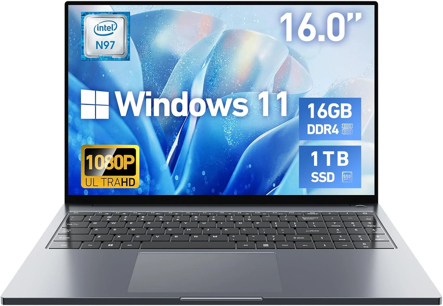 ANPCOWER 16'' Laptop (Windows 11 Pro, 16GB RAM, 1TB SSD, Intel N97)