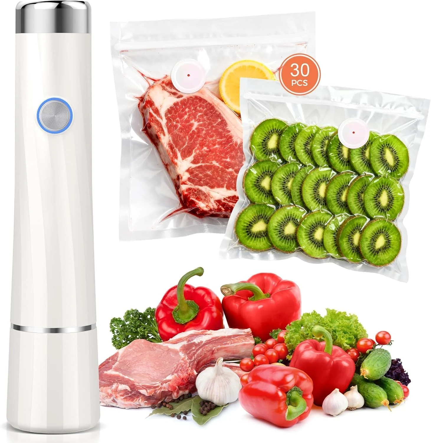 Vacuum Sealer For Food (Compact Vacuum Sealers+30 Reusable Vacuum Bags)