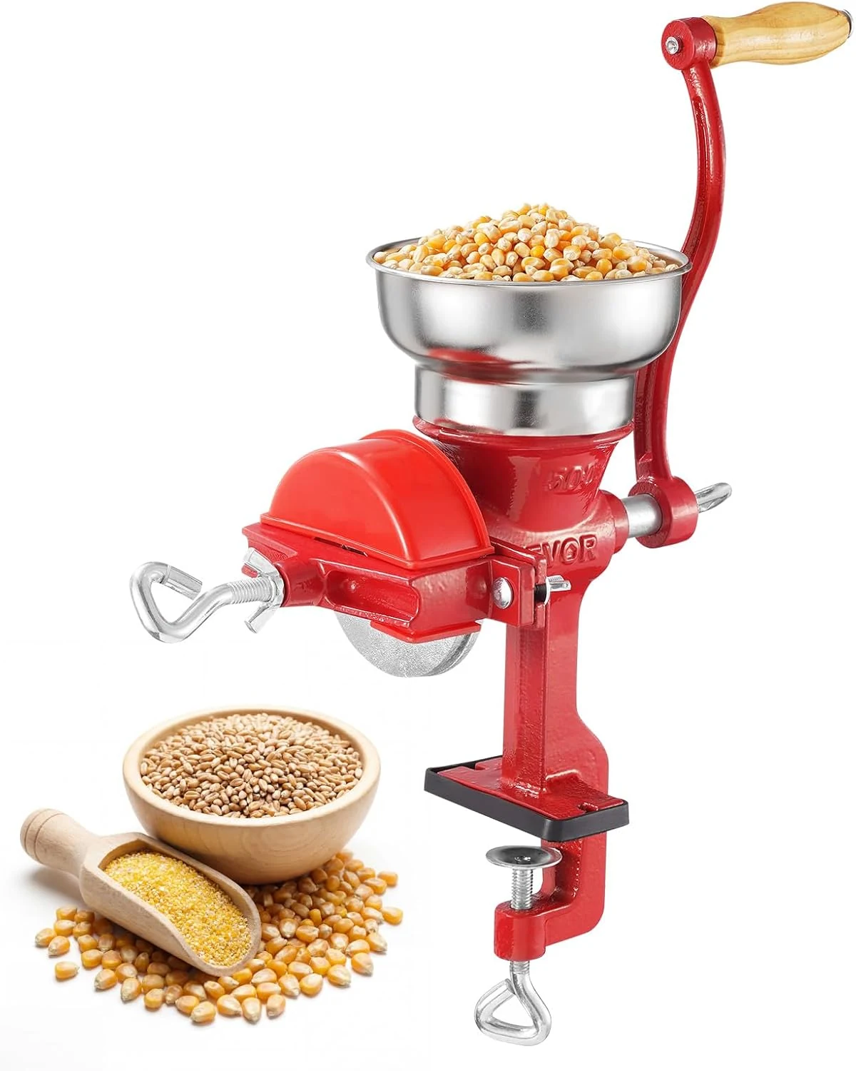 VEVOR Manual Grain Mill with Low Hopper, Hand-Crank Corn Grinder, Heavy Duty Cast Iron Wheat Grinding Mill