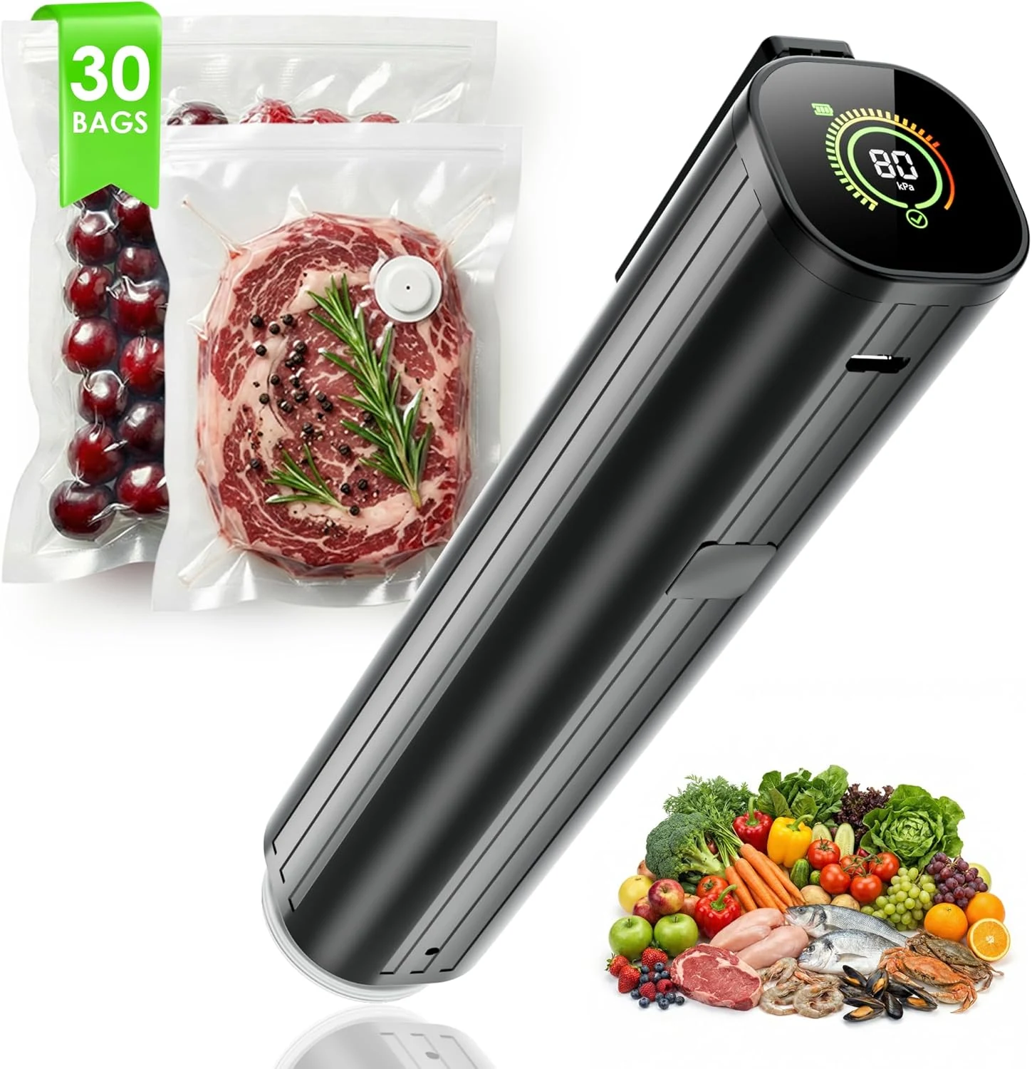 Elxis Vacuum Sealer, Portable handheld Vacuum Sealer + 30 Reusable Vacuum Bags