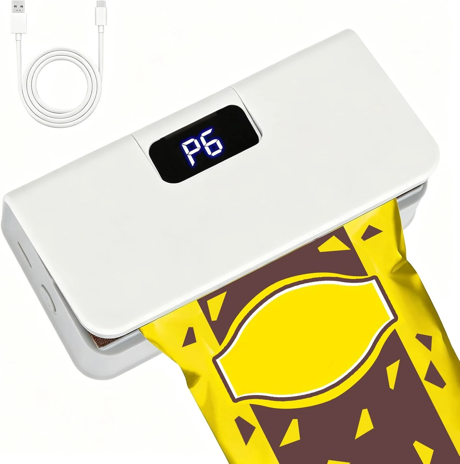 Mini Bag Sealer, Rechargeable Sealer Machine with LED Power Display, 6 Gear Adjustable Portable Bag Sealer Heat Sealer and Cutter