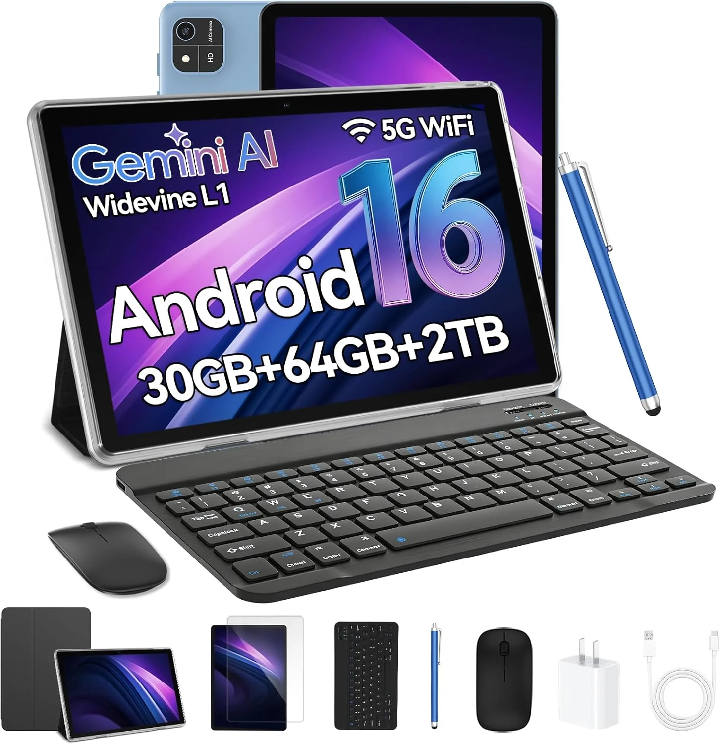 EHFiDC Android 16 Tablet (10.1-inch) with Keyboard, Gemini AI, 5G WiFi