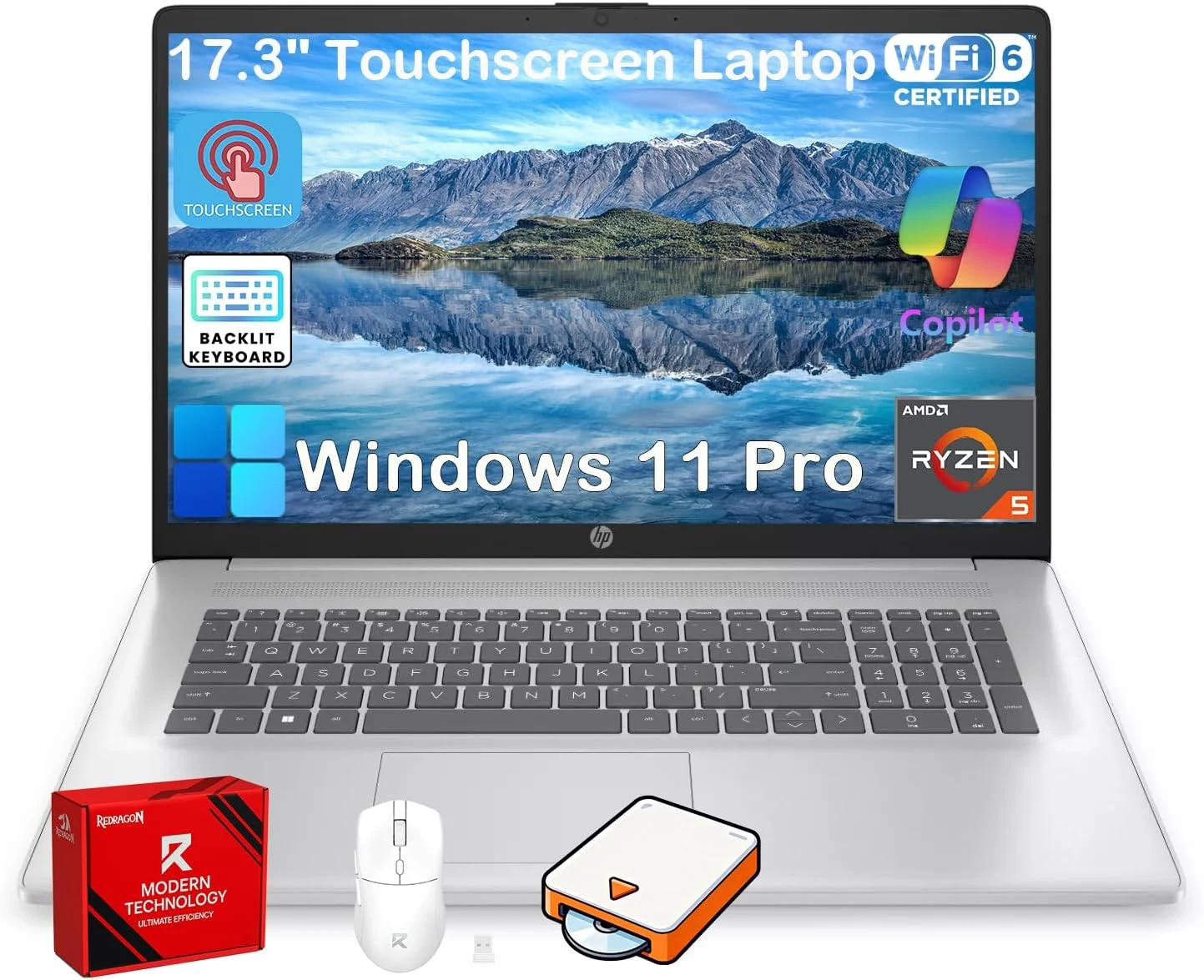 HP 17 Touchscreen Laptop Computer, 17.3" HD+ AntiGlare Display, Backlit