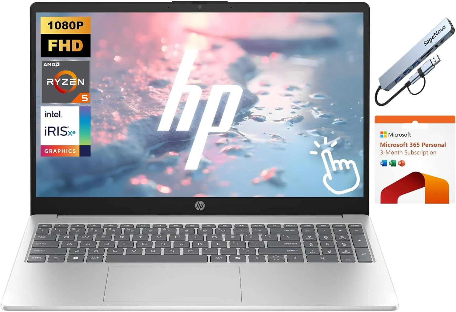 HP 15.6" Touchscreen Laptop with Microsoft Office 365, 8GB RAM 1.5TB Storage (Ryzen 5)