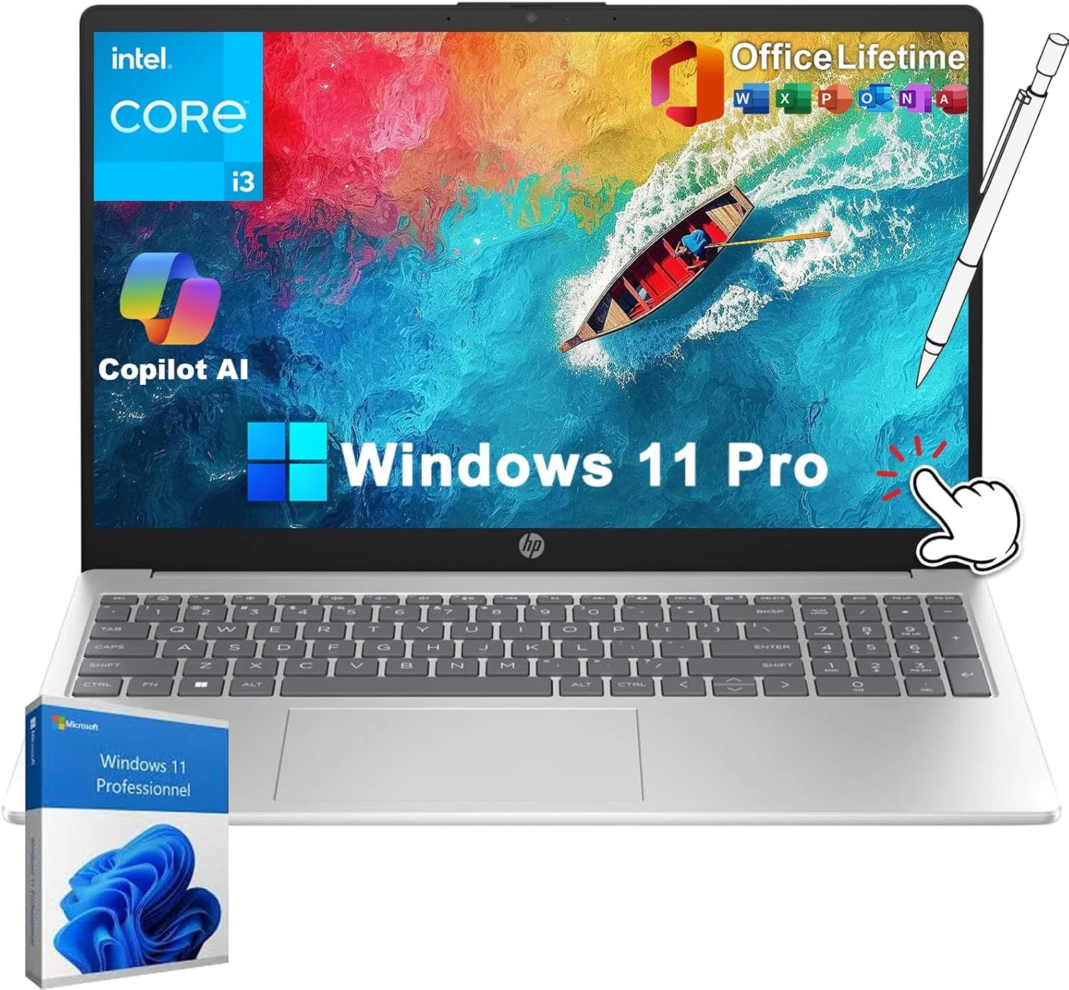 HP 15.6" Touchscreen Laptop 2026 with Lifetime Office, Intel 13th Gen Core i3-1315U, 32GB RAM, 1TB SSD, Windows 11 Pro