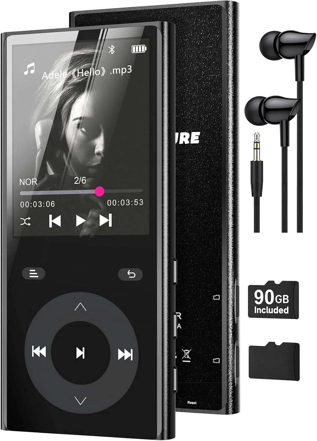 90GB MP3 Player with Bluetooth 5.3, Music Player with 2 TF Card Slots, 2.4" Color Screen, Touch Buttons, MP3 Player for Kids Built-in Speaker, HiFi Sound, Supports up to 256GB, Earphones Included