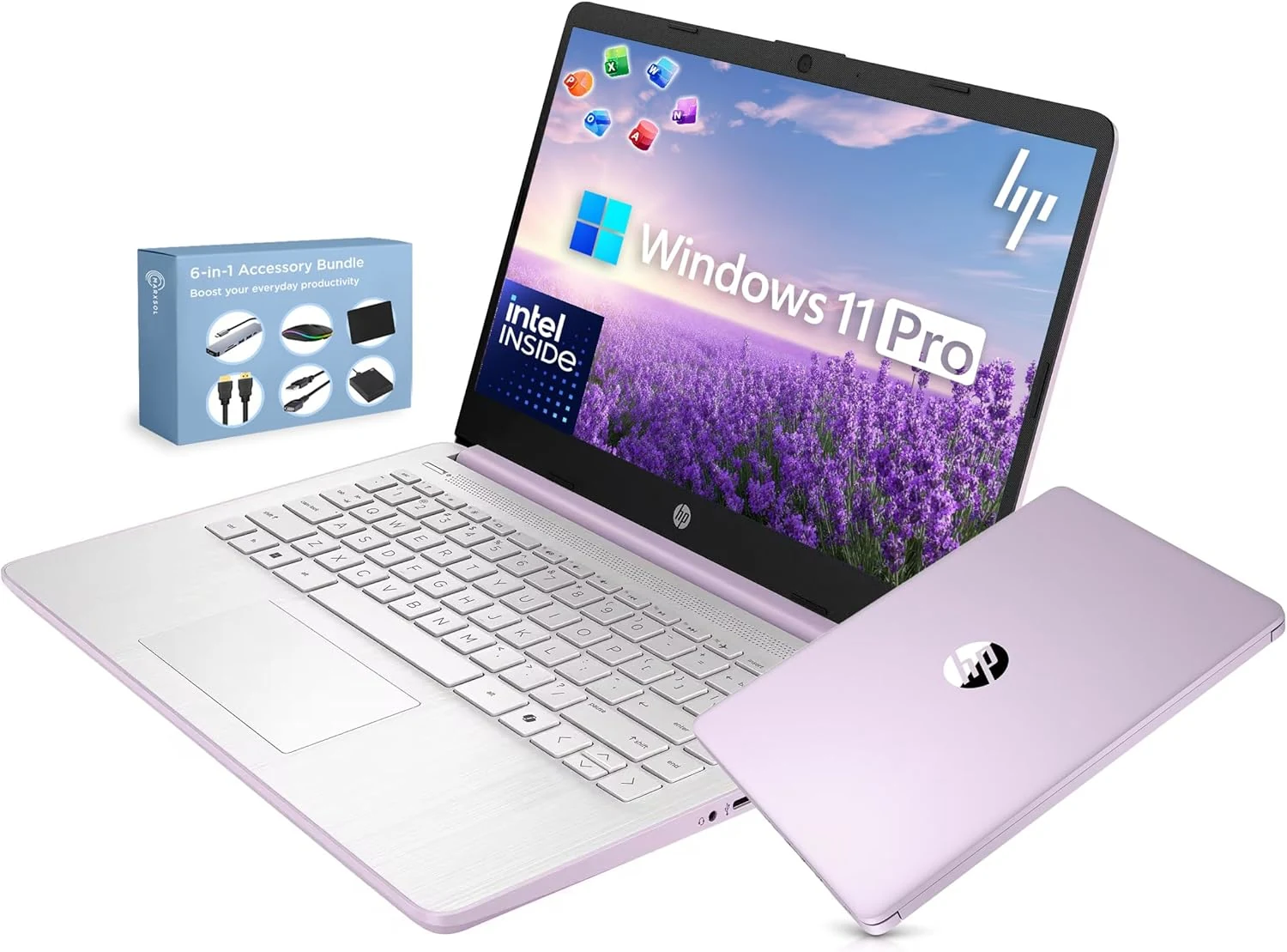 HP 14” Ultra Light Thin Laptop Computer 2026 Premium, MS Office, Copilot AI, 4GB DDR5 RAM, 628GB Storage (Lavender)