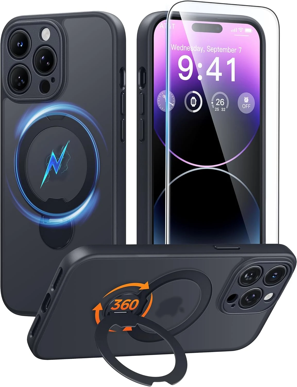 FNTCASE for iPhone 14 Pro-Max Case with 360 Spin Magnetic Stand