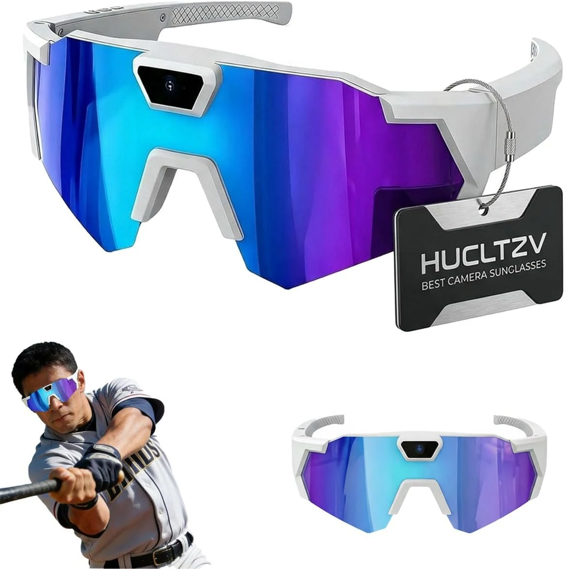 HUCLTZV POV Glasses 4K Baseball Sunglasses Camera Smart Men Women Audio (Blue)
