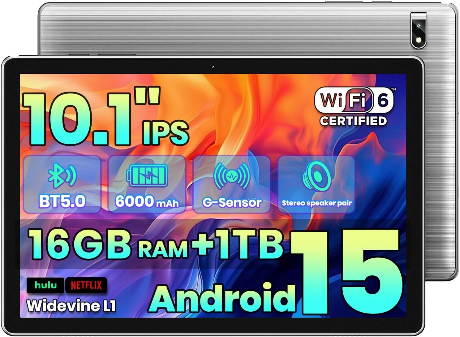 2026 Android Tablet with Gemini AI (10.1", 16GB+Expandable 1TB, Wi‑Fi 6)