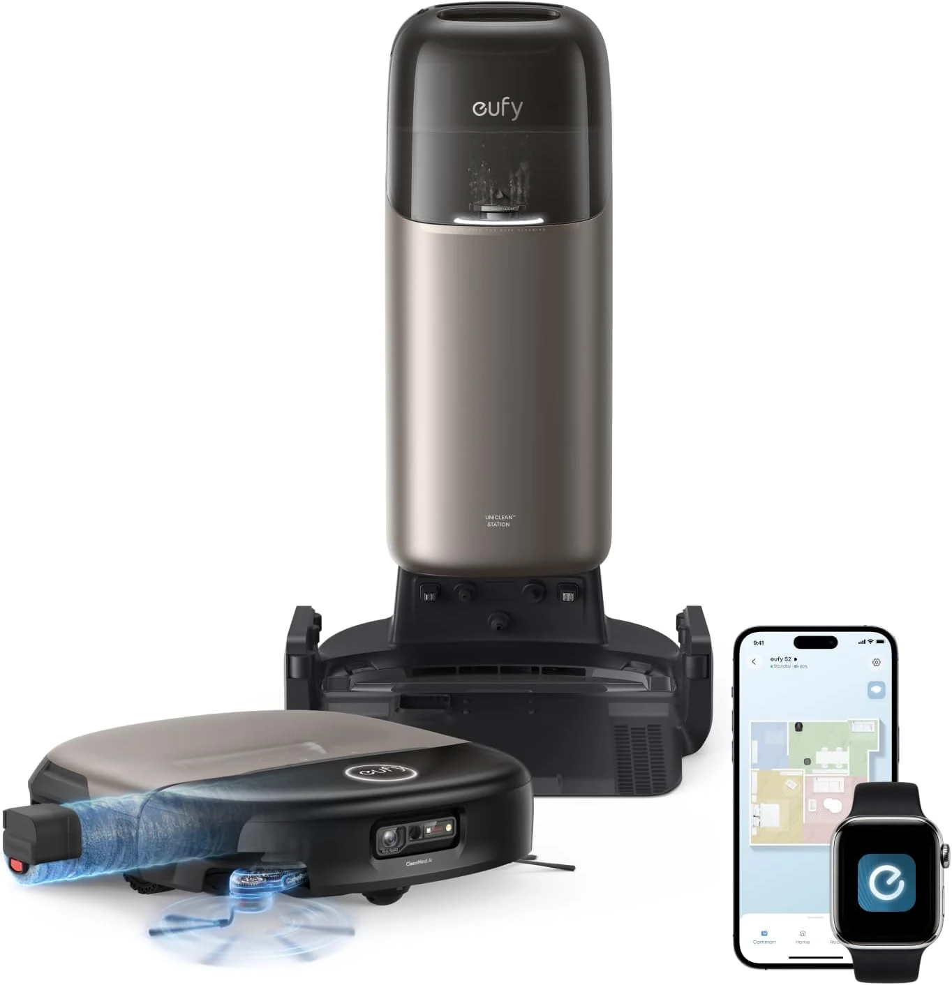 eufy Robot Vacuum Omni S2 and Mop Combo, 99.99% Germ Removal, HydroJet™ 2.0 Always Self-Cleaning Roller Mop, 30,000 Pa Fade-Free Suction