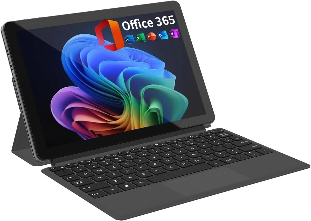 2-in-1 Laptop/Tablet (2026), Windows 11 PC with Magnetic Keyboard, 1-Year Office 365, 10.1" FHD IPS Touchscreen, 8GB RAM 256GB SSD, 6500Y Processor