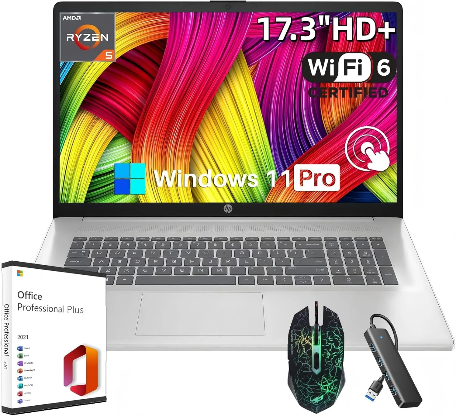 HP 17.3" Touchscreen Laptop, AMD Ryzen 5 7430U, (6 Cores), 16 GB RAM 1 TB SSD
