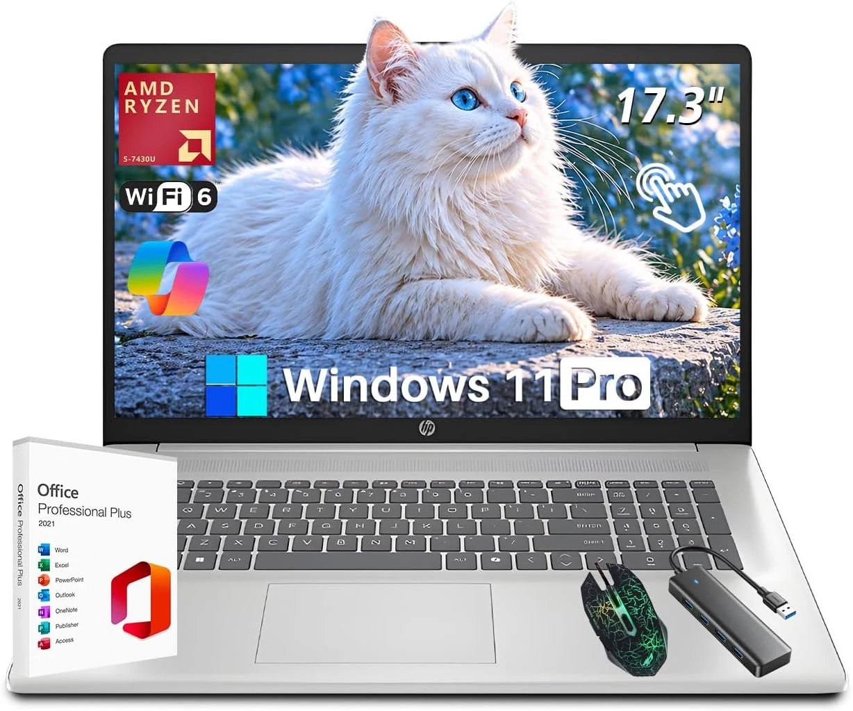 HP 17.3" Touchscreen Business Laptop, AMD Ryzen 5 7430U (6-Core), 16GB RAM, 1 TB SSD (HD+ Anti Glare)