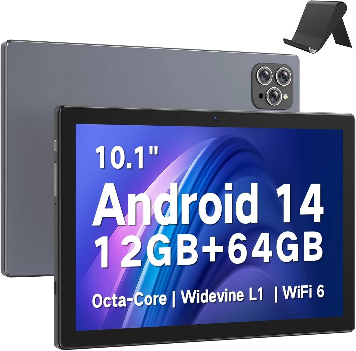 FIEKVE 10.1-inch Android 14 Tablet (Octa-Core, 12GB RAM, 64GB Storage, Wi‑Fi 6, Bluetooth 5.0)