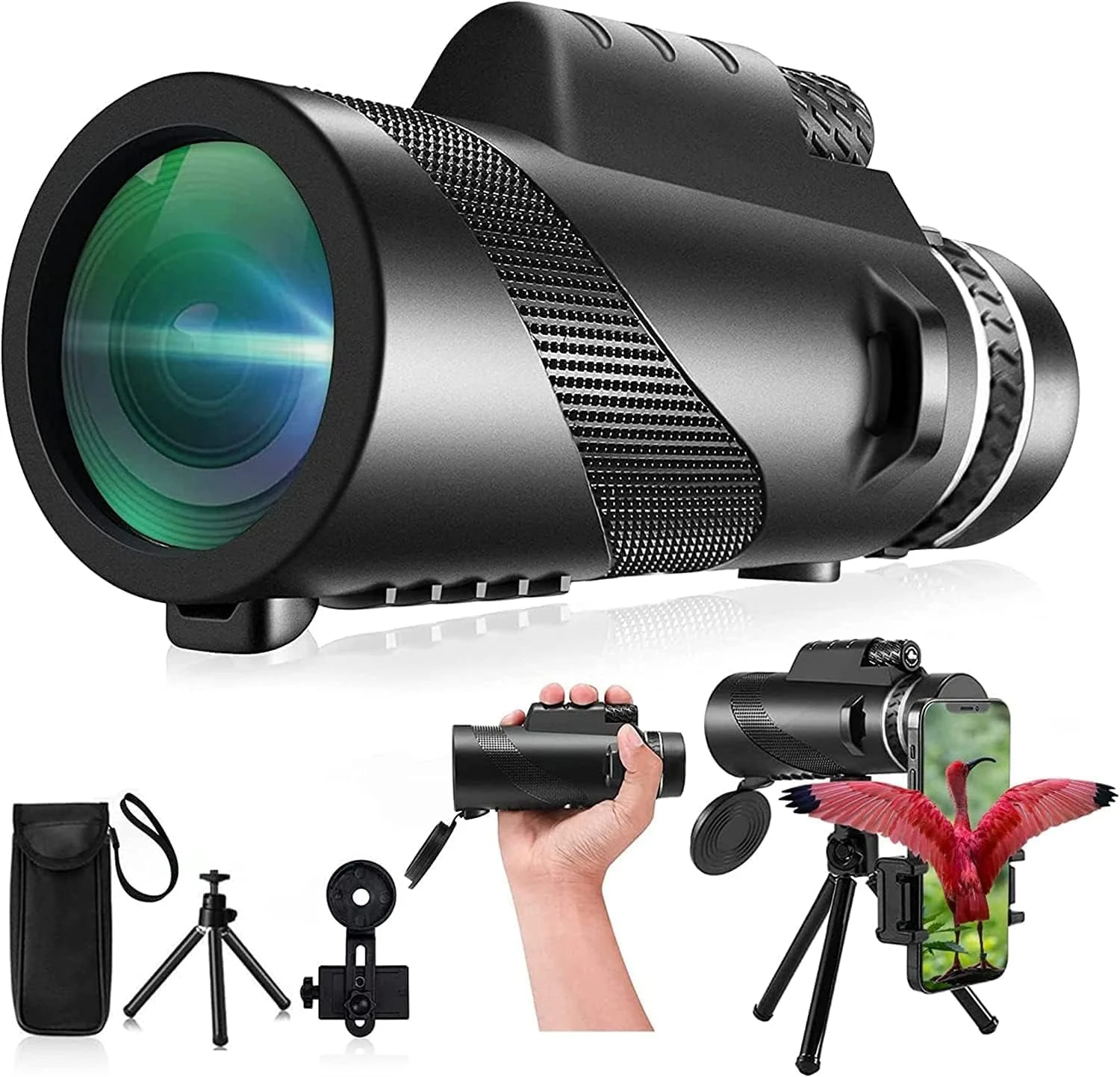 Monocular-Telescope 80x100 High Powered Monoculars High Definition for Adults High Powered with Smartphone Adapter Telescope Wildlife Bird Watching Travel Camping Hiking-Black