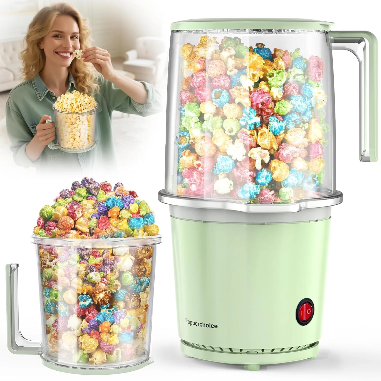 Popperchoice 2QT hot air popcorn popper with serving bowl lid (oil-free, 2-minute)