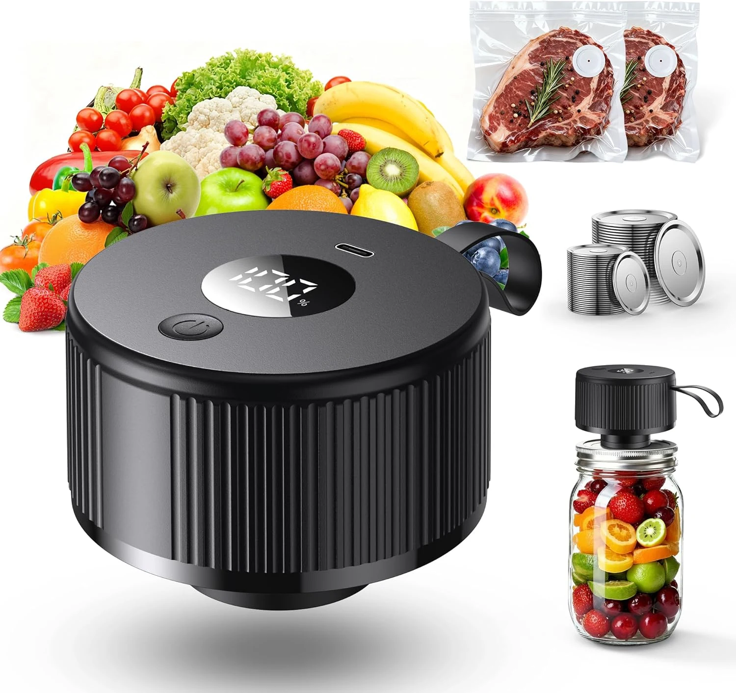 Electric Mason Jar Vacuum Sealer Kit, [2026 Upgraded] Automatic Cordless Jar Sealer for Wide & Regular Mouth Jars