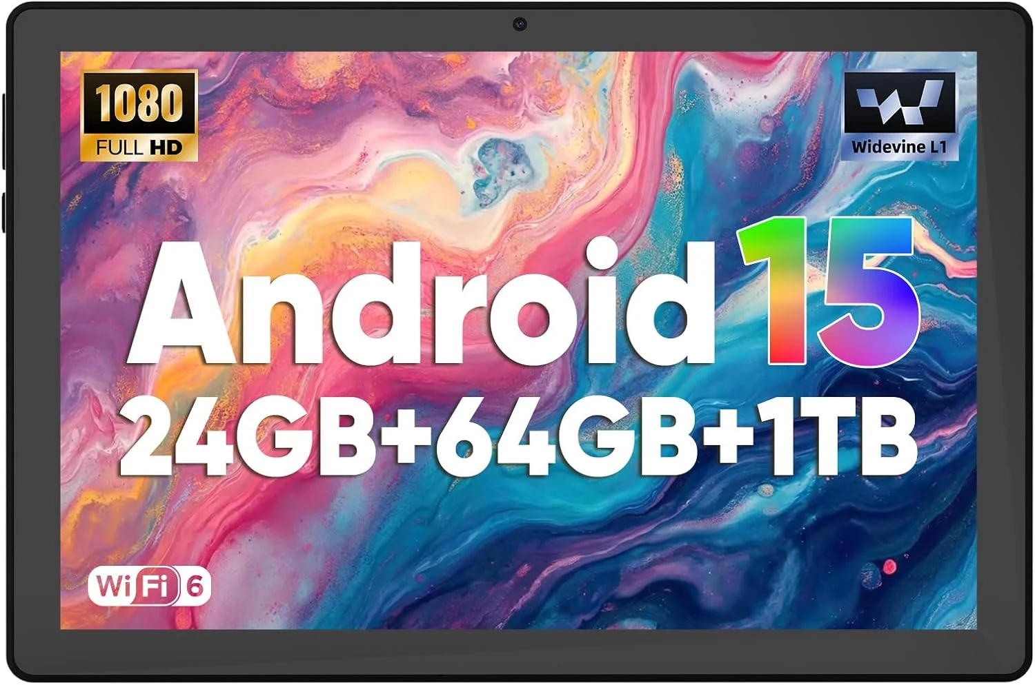 Gleeso 2026 Upgraded Tablet, 10 Inch Android Tablet, Octa-Core, 24GB+64GB+1TB TF, Android 15, Dual Camera, Face Unlock, Fast Charging, 5000mAh Battery, Widevine L1, Light(Black)