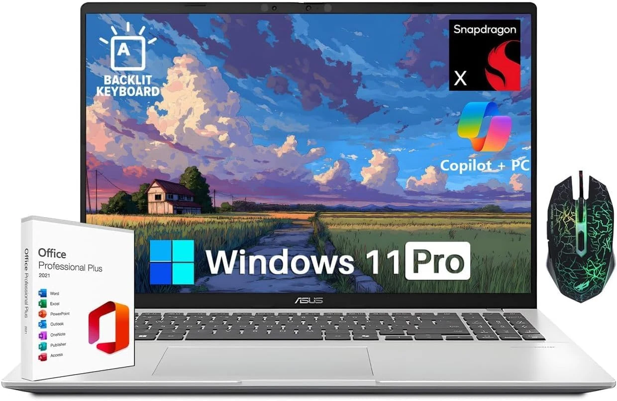ASUS Vivobook 16" Copilot+ PC Laptop, Qualcomm Snapdragon X 8-Core