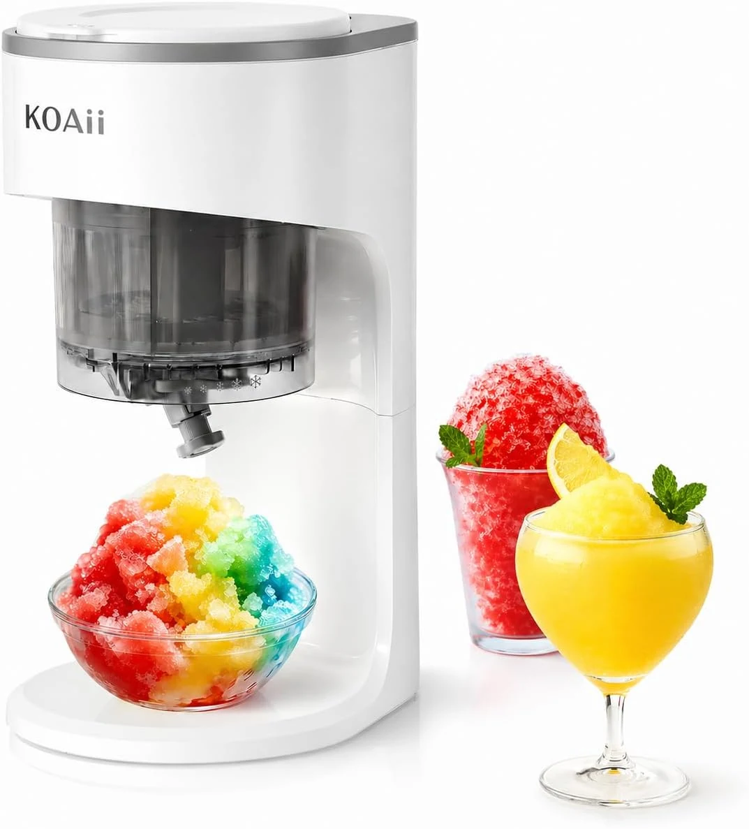 Koaii snow cone machine, electric shaved ice maker with 5 reusable ice mold cups (KI01)