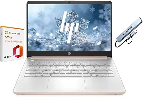 HP 14" Business Laptop, 1-Year Office 365 with Copilot AI, Rose Gold (8GB RAM | 576GB Storage)