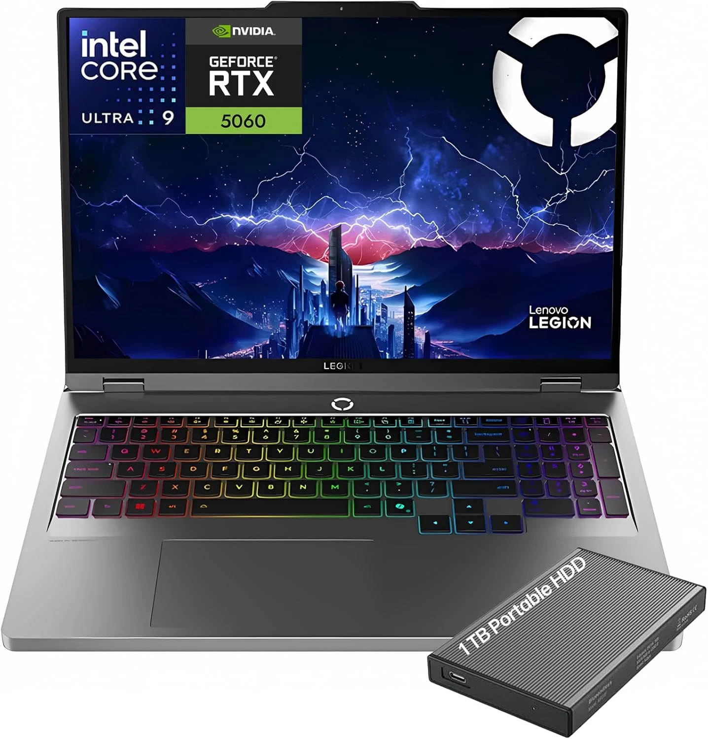 Lenovo Legion 5i 16" Gaming Laptop, 2.5K WQXGA Display 240Hz, Intel Core Ultra 9-275HX, NVIDIA GeForce RTX 5060, 32GB DDR5 RAM, 1TB SSD, Wi-Fi 7, RGB Backlit, Windows 11 Home, w/1TB Portable HDD