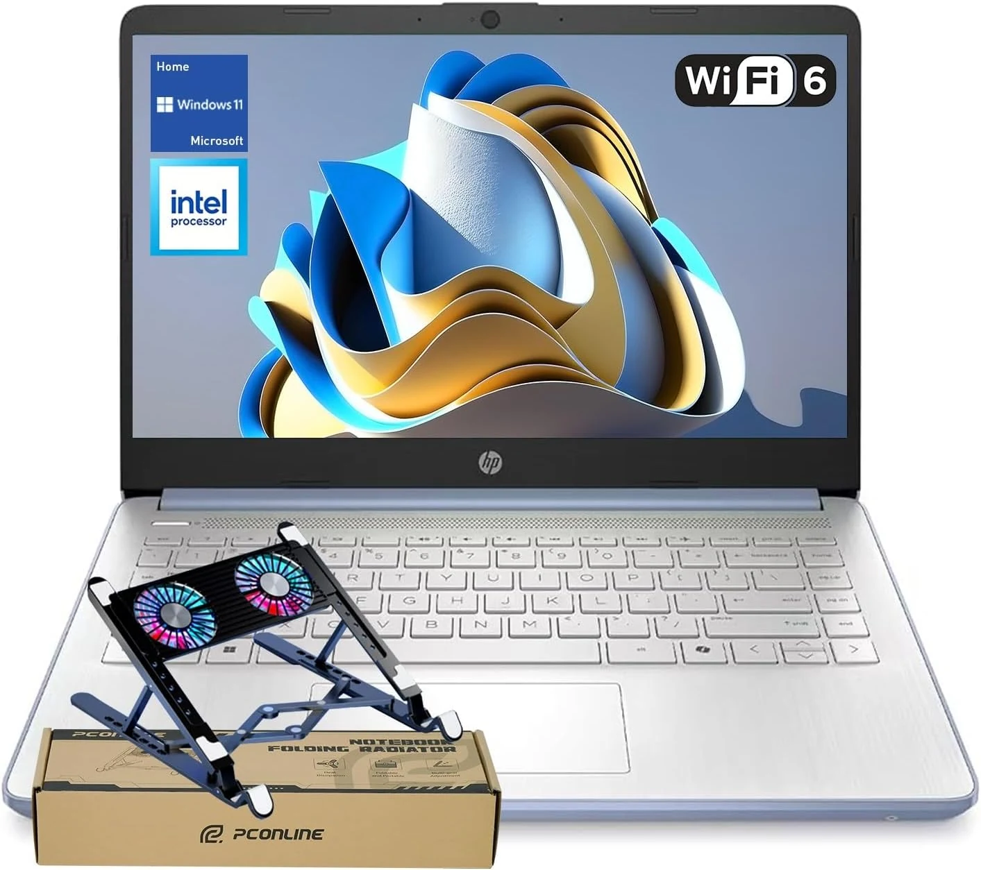 HP dq6012dx 14" Laptop, Intel N150 Processor (Up to 3.6GHz), 4GB RAM, 128GB eMMC Storage, 14-inch Micro-Edge Display, Wi-Fi 6, Webcam, HDMI, Windows 11 Home in S Mode, Blue (Bundle PCO Cooler)